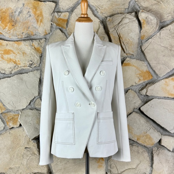Veronica Beard Jackets & Blazers - Veronica Beard Dickey Jacket “Cosmo” Ivory with Brown Topstitching | 6
